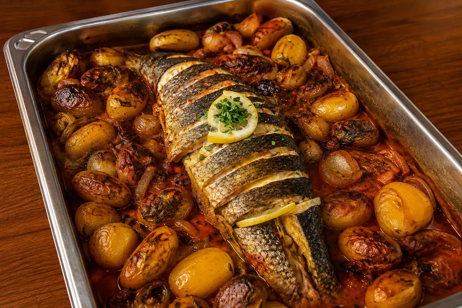 Robalo no Forno com batata  (Por Encomenda)